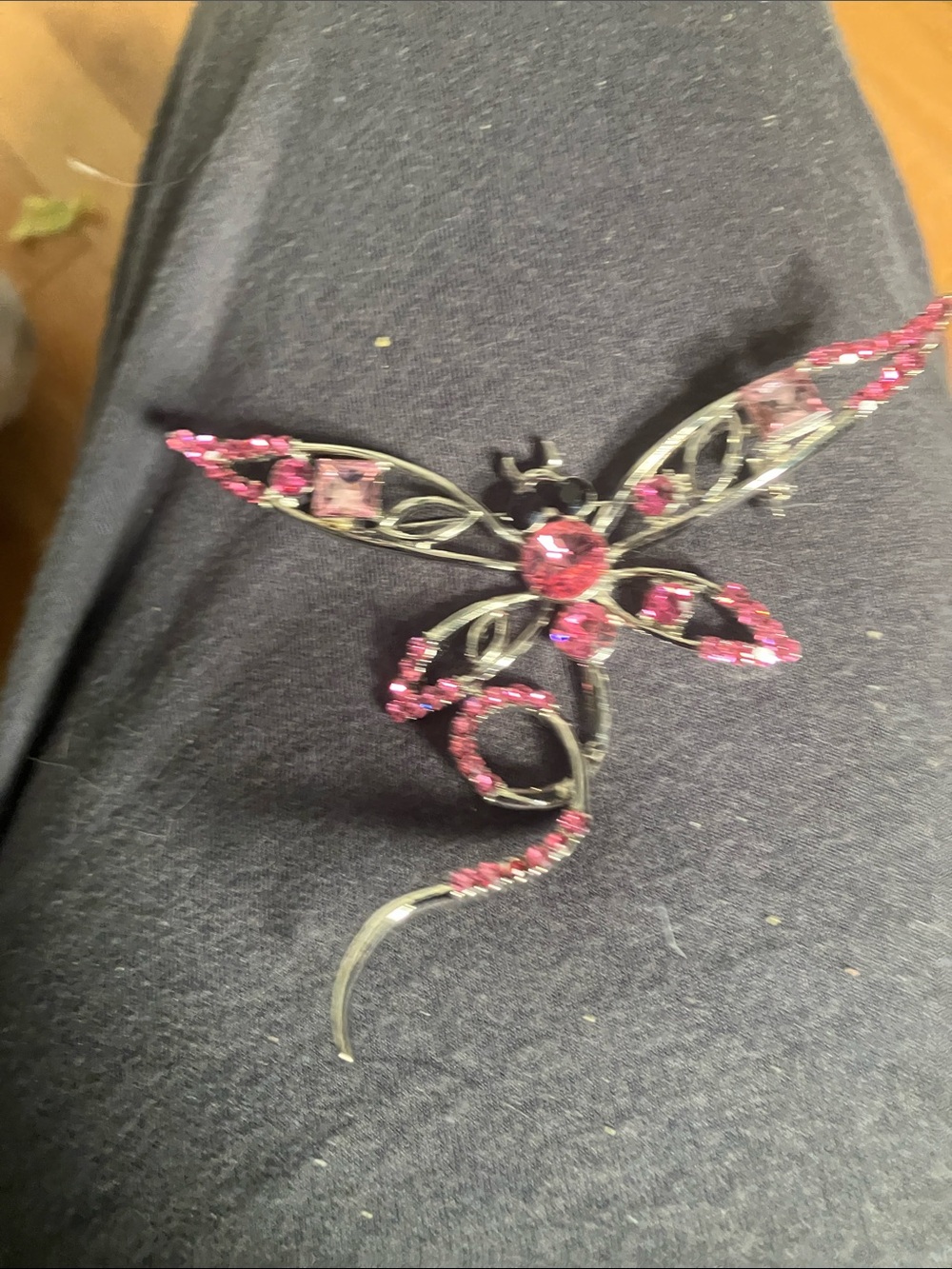 Massive dragonfly, butterfly, Silvertone rhinestone brooch, pin vintage